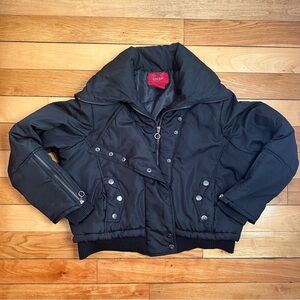 Paris Blues Black Moto Puffer Bomber Jacket XL Asymmetrical Zip Winter Coat